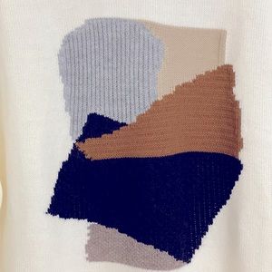 Vestige - Men’s Sweater - Patchwork Knit Design - Cream Tan Brown Black - Size L